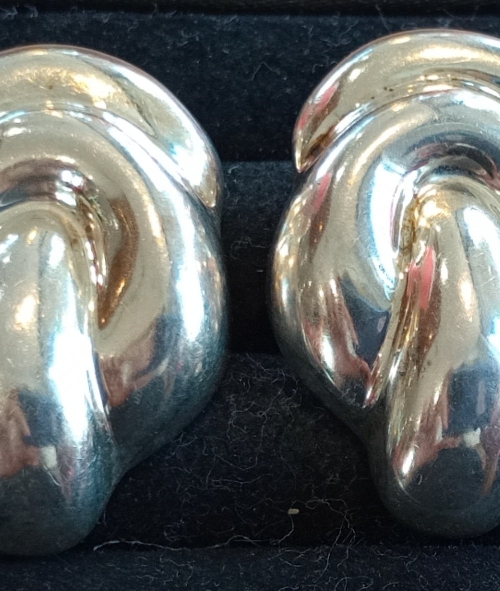 Taxco  Sterling Silver Clip-On Earrings By Artist HNOS